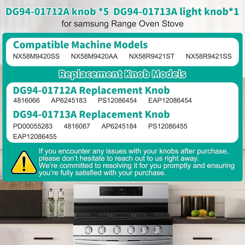 P Polerden DG94-01712A Stove knob&DG94-01713A Light knob (6 Pack) Gas Range Burner Control Dial Knob for Samsung Range Oven Stove NX58M9420SS NX58M9420SSAA NX58M9420SSAA-00 - Image 2